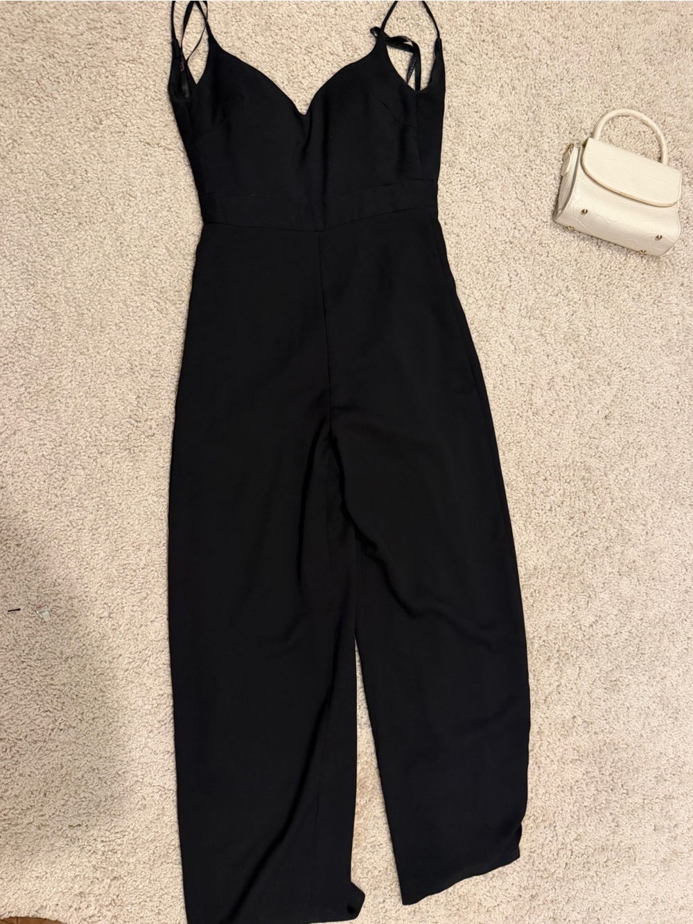 Hayley Paige Occasions Black Wide-Leg Jumpsuit with V-Neck Straps